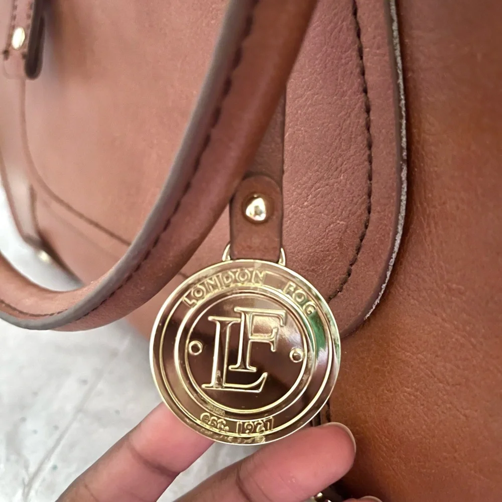 London Fog Brown Leather Hobo Bag with Gold Hardware